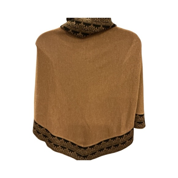 100% Baby Alpaca Knit Poncho Shawl Scarf Wrap Tan & Black - Picture 5 of 6